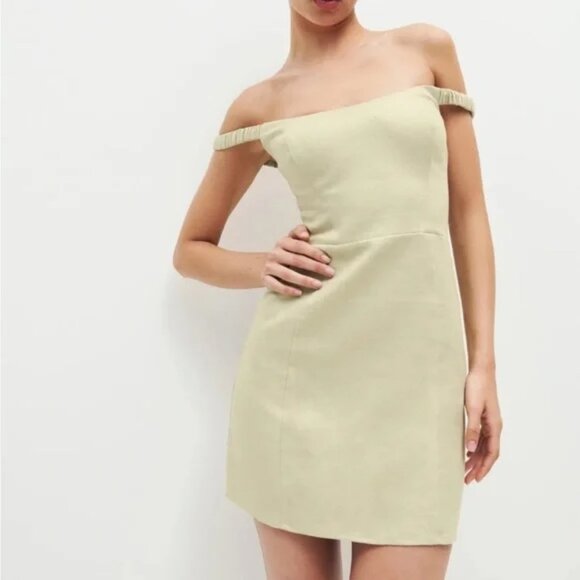 REFORMATION Sawyer Linen Mini Dress - NWT - Size 2 - Dried Herbs - Picture 1 of 10